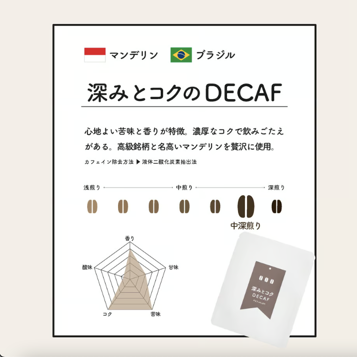 デカフェのしおりが販売する3種のデカフェ飲み比べセット