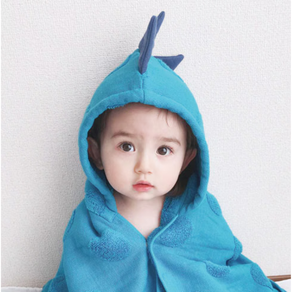 ソフフード付きバスタオル｜恐竜デザインの今治タオル