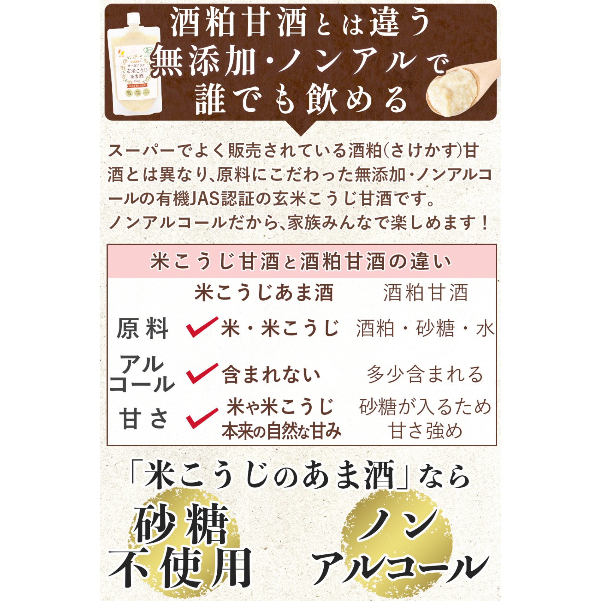 ライフアベイル株式会社が販売するリフココ 国産 オーガニック 玄米こうじ甘酒 450g
