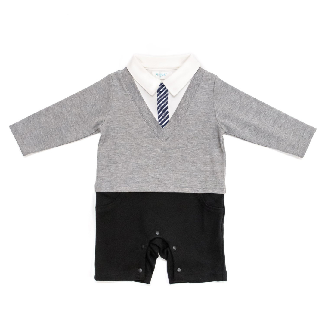 株式会社Rokが販売するフォーマルVネックロンパース(ブラック・グレー)全4種