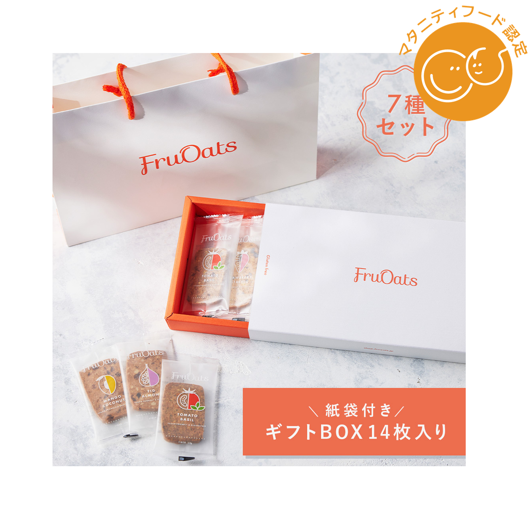 株式会社フルオーツが販売する【紙袋付ギフトBOX】オートミール×おからのグルテンフリークッキー7種セット 14枚入り