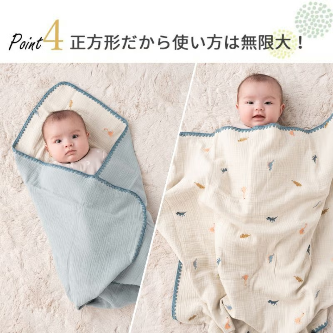 株式会社アミングが販売する4重ガーゼおくるみ刺繍　全3種