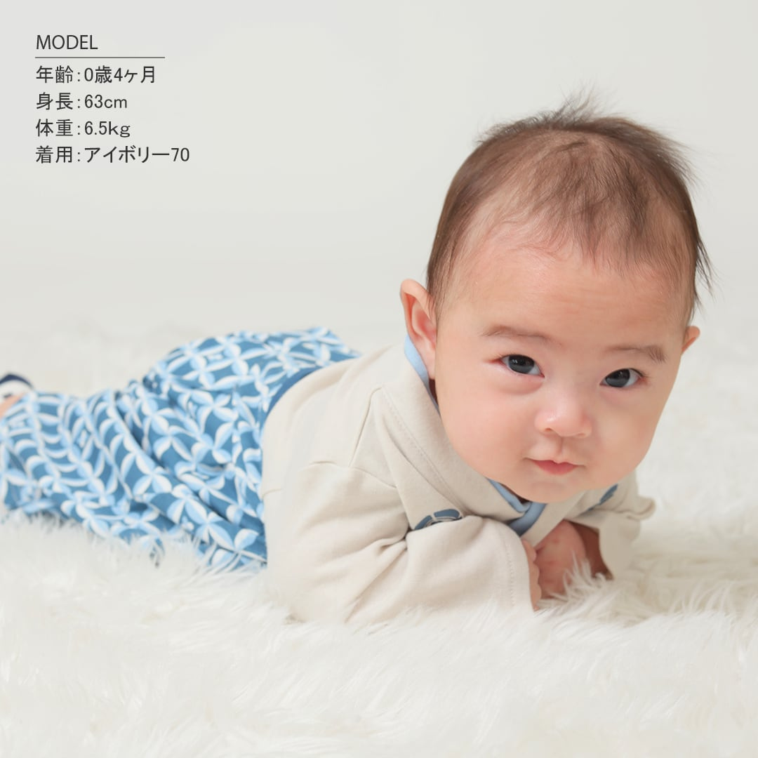 株式会社Rokが販売する七宝柄男児袴ロンパース（藍色・アイボリー）　全4種