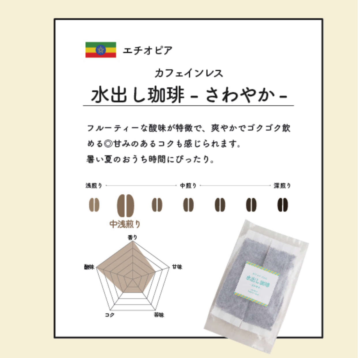 水出しコーヒー さわやか エチオピア中浅煎りの味わい