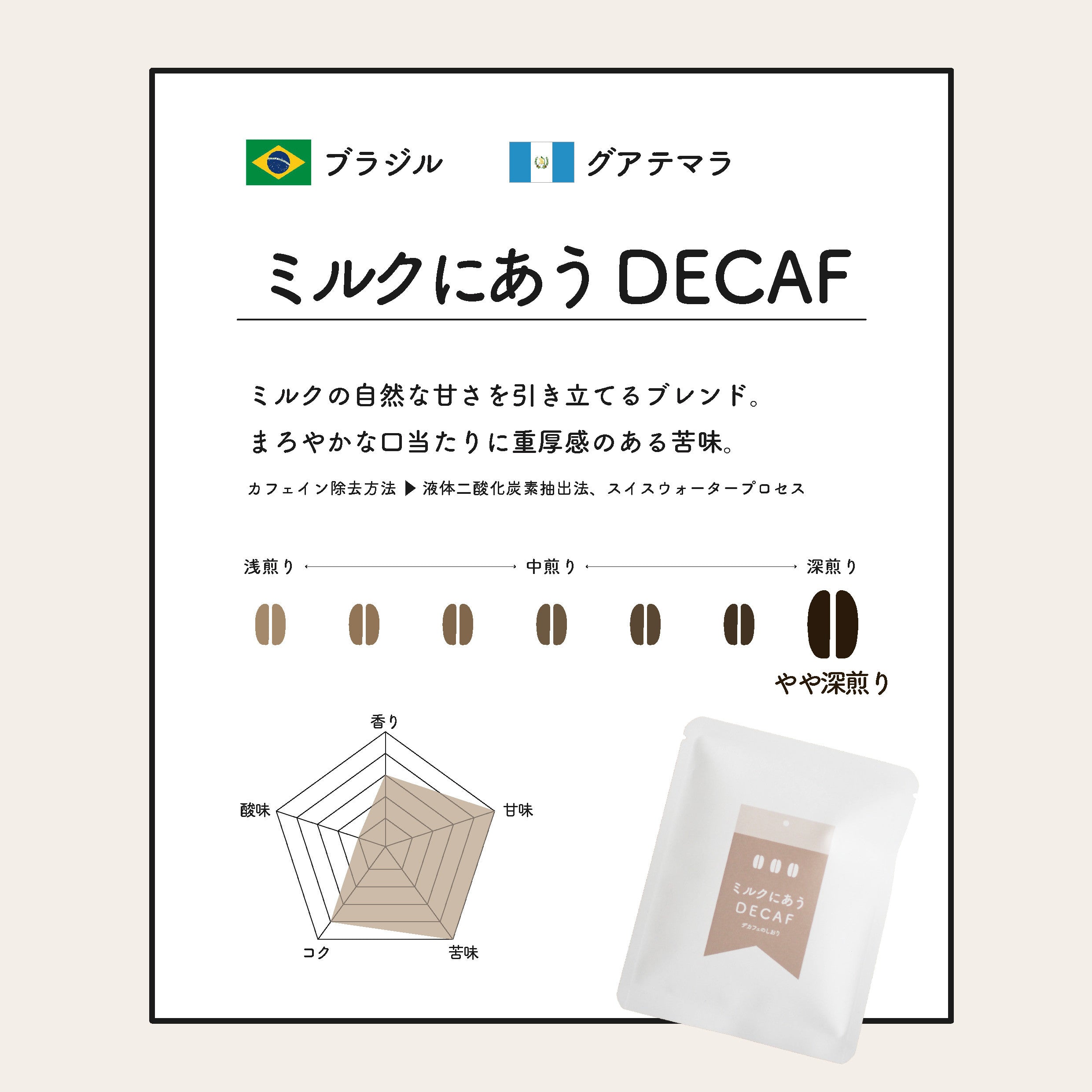 デカフェのしおりが販売するミルクにあうDECAF3個入り